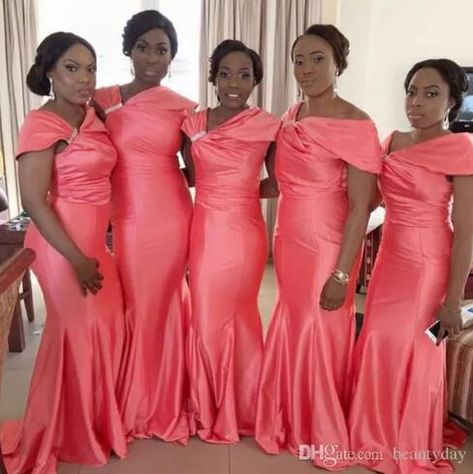 African 2018 Coral Taffeta Mermaid Bridesmaid Dresses Long Irregular Neck Short Sleeve Plus Size Maid Of Honor Wedding Guest Dress Cheap Watermelon Bridesmaid Dress, Pastel Weddings, Colors Inspiration, Mermaid Bridesmaid, Wedding Projects, Elegant Bridesmaid Dresses, Mermaid Bridesmaid Dresses, Coral Wedding, Satin Bridesmaid Dresses