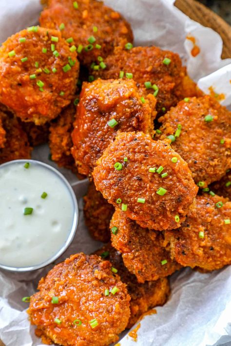 Buffalo Chicken Nuggets Recipe Homemade Nuggets, Buffalo Chicken Nuggets, Game Day Ideas, Homemade Buffalo Chicken, Corn Flakes Cereal, Chicken Nuggets Recipe, Homemade Buffalo Sauce, Chicken Nugget Recipes, Zesty Sauce