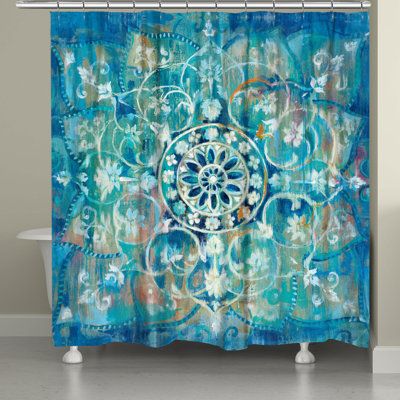 This bohemian print will transform your bathroom into an eclectic oasis. All of our products are digitally printed to create crisp, vibrant colors and images. Printed on imported fabric. | Latitude Run® Amande Single Shower Curtain Polyester in Blue, Size 71.0 H x 74.0 W in | Wayfair Mandala Shower Curtain, Bohemian Bathroom, Bohemian Interior Design, Blue Shower Curtains, Personalized Shower Curtain, Blue Mandala, Bedroom Furnishings, Mandala Print, Apartment Bathroom