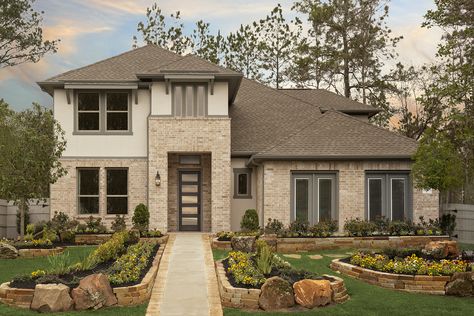 Coventry Homes in Artavia (Conroe, TX) | Design 5977 Brick And Stucco Exterior, Coventry Homes, Exterior Elevation, Stucco Exterior, Sims House Plans, Dream House Exterior, Sims House, Home Design Decor, New Homes For Sale