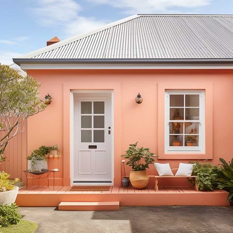 How to Use Outside Wall Paint Colours for a Dramatic Home Makeover • 333+ Images • [ArtFacade] Peach Home Exterior, Peach Color House Exterior, Peach Exterior House, Peach Colored House Exterior, Peach Stucco House Exterior, Peach Exterior House Colors, Pink Stucco House, Salmon Pink House Exterior, Peach House Exterior