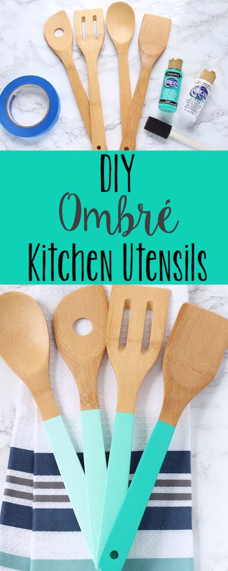 These ombre painted wooden spoons are such an easy DIY and look great as kitchen decor on the counter. Painted Wooden Spoons, Ombre Paint, Diy Decoracion, Diy Ombre, Kitchen Design Diy, Decor Ikea, Small Kitchen Decor, Diy Kitchen Decor, Decor Guide