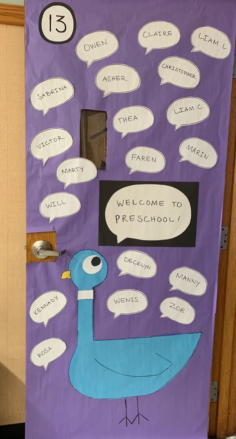 Mo Willems Classroom Theme, Pigeon Bulletin Board Ideas, Mo Willems Activities Preschool, Kindergarten Invitations, Mo Willems Activity, Kindergarten Door, Mo Willems Author Study, Mo Williams, Piggie And Elephant