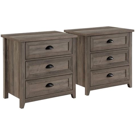 PRICES MAY VARY. Warp-resistant MDF wood core Powder-coated steel hardware 3 drawers on smooth, telescoping metal glides Stylish framed drawer fronts Half-moon style pull handles Living Room Display, Storage Living Room, Farmhouse Nightstand, Three Drawer Nightstand, Nightstand Set, Bedroom Nightstand, Farmhouse Frames, 3 Drawer Nightstand, Rustic Storage