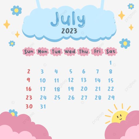 Calendar Cute Design, July Calendar 2023 Aesthetic, Calendar July 2023, July Calendar 2023, Aesthetic Transparent, 2023 Monthly Calendar, Paper Card Design, Calendar Cute, Calendar Background