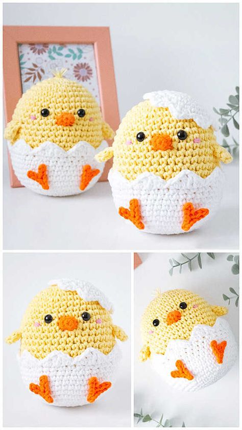 Amigurumi Chick Crochet Free Pattern - Free Amigurumi Crochet Surprise Eggs Free Pattern, Crochet Small Bird Free Pattern, Free Spring Amigurumi Crochet Patterns, Easter Decor Crochet, Crochet Easter Gifts Free Patterns, Cute Easter Crochet Patterns, Cute Crochet Toys Free Pattern, Crochet Chicks In Eggs, Easter Crochet Patterns Free Amigurumi Baby Chicks