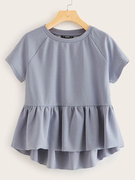 Solid Raglan Sleeve Peplum Top | SHEIN USA Reka Bentuk Blaus, Baju Peplum, Peplum Tops, Stil Boho, Top Shein, Fashion Tops Blouse, Trendy Fashion Tops, Fashionista Clothes, Indian Fashion Dresses