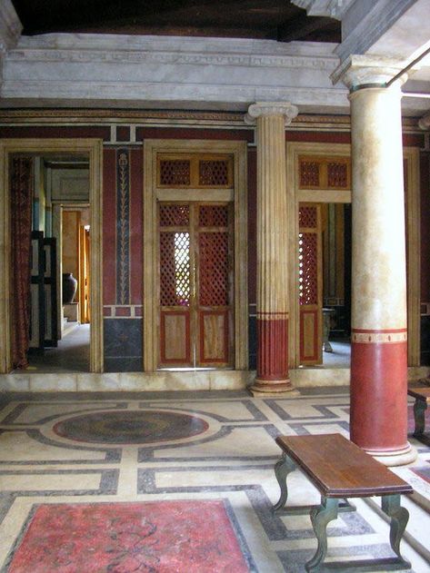 Ancient Roman Interior, Greco Roman Architecture, Roman House Interior, Roman Architecture House, Double Vanity Ideas, Roman Room, Roman Interior, Wood Double Vanity, Ancient Roman Houses