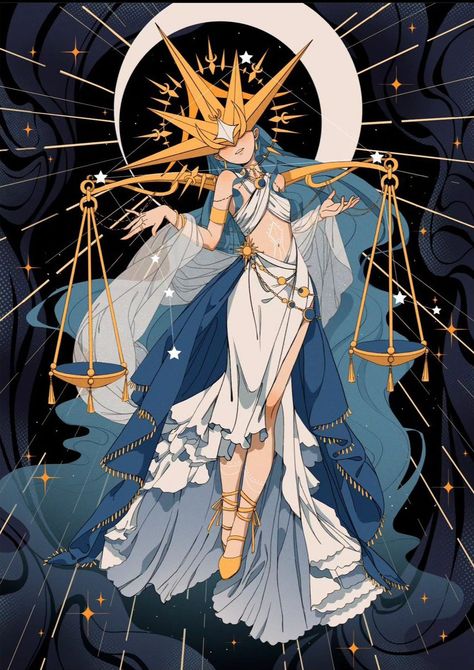 People Of Libra Art, Libra Character Design, Father Time Character Design, Fantasy Celestial Art, Goddess Oc Design, Cloud Hair Character Design, Star Oc Art, Libra Art Drawing, Celestial Art Goddesses