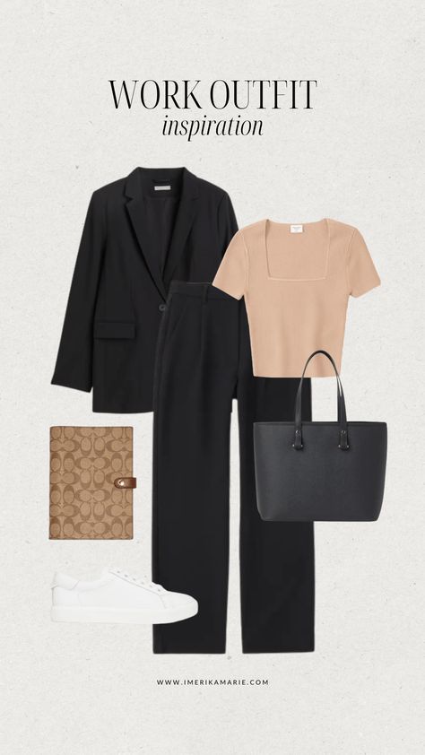 10 Work Outfit Ideas for Young Professionals | Business Casual + Neutral | Erika Marie Business Spring Outfits, Casual Workwear Women Summer, Work Outfits Women Office Spring 2023, Project Manager Outfit, Neutral Work Outfits Women, Blazer Work Outfits Women, Work Capsule Wardrobe Business Casual, Spring Professional Outfits Women, Minimal Work Outfit