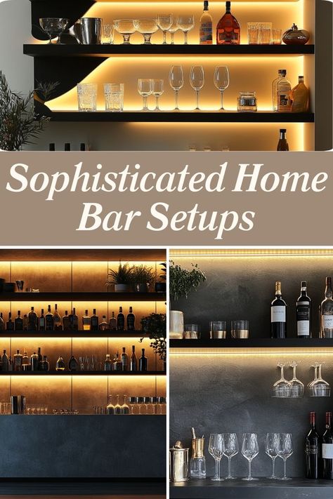 Design a sophisticated home bar with stylish decor and functional bar accessories. #HomeBar #ElegantLiving #Entertaining Bar Setup Home, Mixing Drinks, Home Bar Setup, Bar Setup, Sophisticated Home, Entertaining Space, Bar Set Up, Elegant Living, Entertainment Space