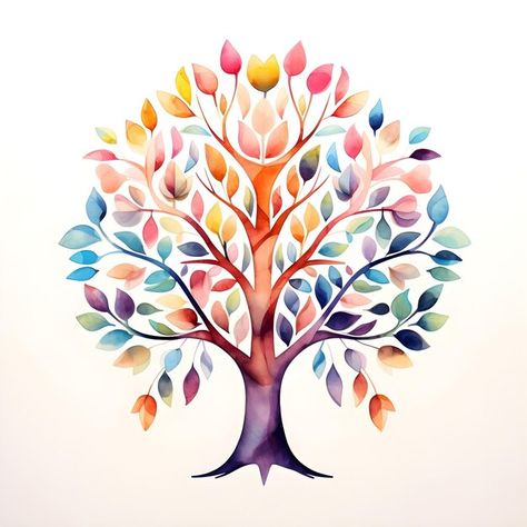 Photo beautiful tree of life digital art... | Premium Photo #Freepik #photo Sacred Tree, Minimalist Watercolor, Spring Tree, Tree Logos, Watercolor Tree, Colorful Trees, Digital Art Illustration, Watercolor Design, Beautiful Tree