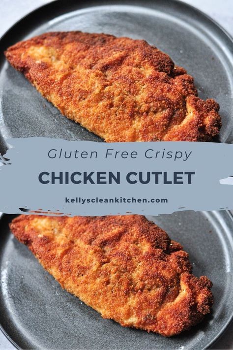 Crispy Chicken Cutlet | Personal Chef | This is my slightly healthier chicken cutlet recipe using gluten free flours, breading, and avocado oil. See lots of gluten free breaded chicken cutlets, easy chicken cutlet, fried chicken cutlet, baked gluten free chicken cutlets, and crispy baked chicken cutlets. Head to kellyscleankitchen.com for more gluten free recipe ideas. Gluten Free Breaded Chicken, Healthy Paleo Dinner Recipes, Crispy Chicken Cutlets, Gluten Free Fried Chicken, Baked Chicken Cutlets, Gluten Free Flours, Fried Chicken Cutlets, Chicken Cutlet Recipes, Breaded Chicken Cutlets