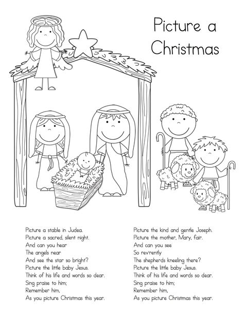 Picture a Christmas Handout - Nativity and Song Nativity Story Printable, Nativity Coloring Pages, Christmas Sunday School, Christmas Story Books, Nativity Story, Free Christmas Coloring Pages, Christmas Lesson, The Christmas Story, The Nativity Story