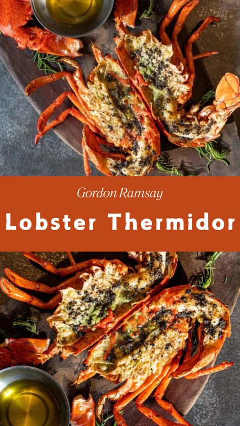 Gordon Ramsay Lobster Thermidor Recipe Lobster Thermidor Recipe, Creamy White Wine Sauce, Scotland Food, Lobster Thermidor, Gordon Ramsay Recipe, Lobster Dinner, Fresh Lobster, Steamed Asparagus, How To Cook Lobster