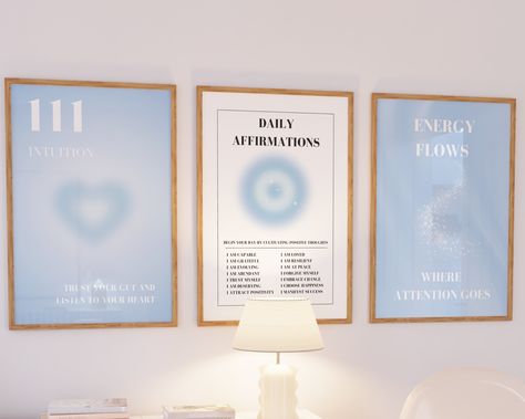 Angel Number Posters On Wall, Blue Aura Angel Numbers, Angel Number Wall Art, Blue Aura Poster, Blue Aesthetic Poster, 333 Aura, 111 Poster, Wall Decor College, Aura Azul