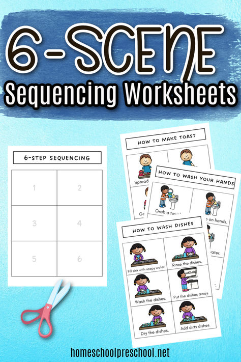 Help your little learners understand the sequence of events with our free printable 6-scene sequencing cards! Perfect for developing story comprehension and fostering creativity, these engaging printables are ideal for kindergarten lessons. Explore a variety of sequencing worksheets covering popular stories and daily activities to keep your students focused and entertained. Find out more at Homeschool Preschool! Sequencing Cards Free Printable, Story Worksheet, Roll A Story, Free Kindergarten Printables, Homeschooling Preschool, Sequencing Pictures, Sequencing Worksheets, Sequencing Cards, Homeschool Worksheets