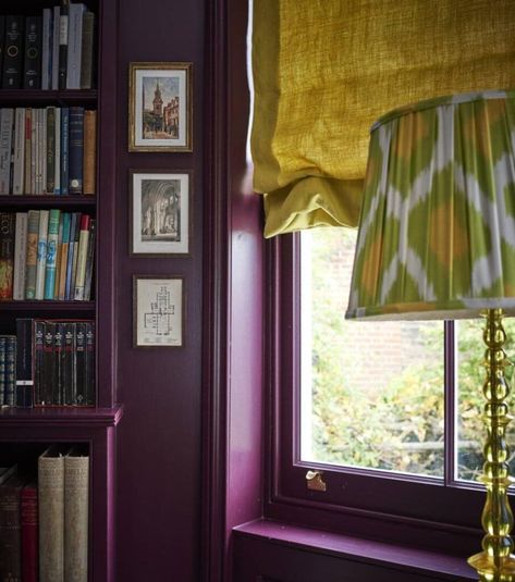 Eggplant Paint Color, Purple Personality, Ikat Lampshade, Highgate London, Purple Bar, English Townhouse, Breakfast Room Green, Pavilion Grey, Spring Lamp