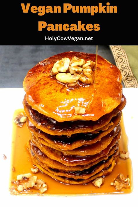 These Vegan Pumpkin Pancakes are tender, fluffy and loaded with pumpkin spice flavor! They are the perfect plant-based breakfast for family and friends. Breakfast For Family, Vegan Pumpkin Pancakes, Vegan Pumpkin Bread, Vegan Pancake Recipes, Plant Based School, Pancakes Vegan, Dairy Free Pumpkin, Vegan Whipped Cream, Vegan Pumpkin Pie