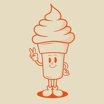 Soft Serve Ice Cream Illustration, Retro Mascot Character, Vintage Character Design, Jelly Character, Retro Character Design, Cheese Character, Ice Cream Mascot, Ice Cream Character, Mascot Character Design