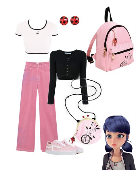 Marinette Aesthetic Outfits, Miraculous Costume Ideas, Miraculous Ladybug Inspired Outfits, Miraculous Outfit Ideas, Marinette Inspired Outfit, Cartoon Character Inspired Outfits, Marinette Outfits Inspiration, Marinette Clothes, Marinette Outfit