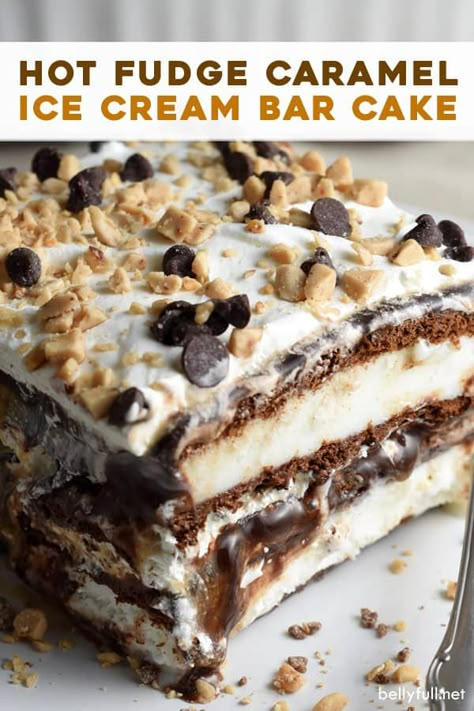 Ice Cream Bar Cake, Homemade Ice Cream Bars, Samoa Cheesecake, Ice Cream Sandwich Cake Recipe, Ice Cream Sandwich Bar, Ice Cream Sandwich Dessert, Fudge Caramel, Ice Cream Sandwich Cake, Bar Cake