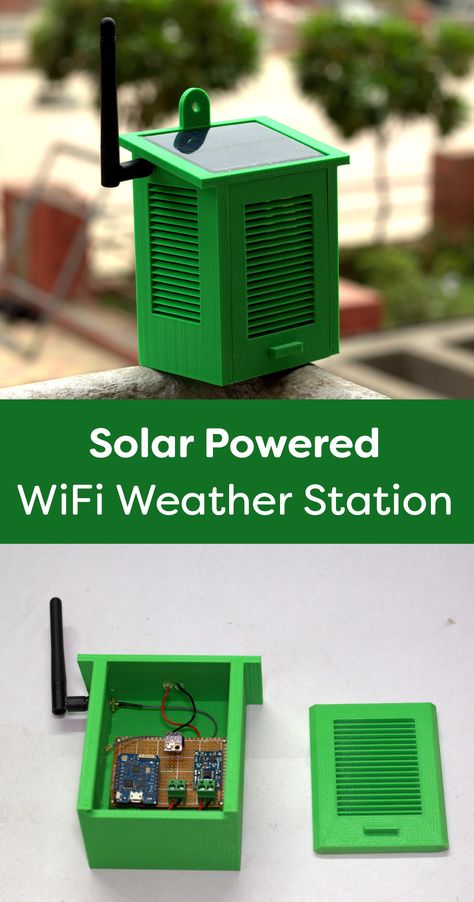 How to build a Solar powered WiFi Weather Station with a Wemos board. The Wemos D1 Mini Pro have small form-factor and wide range of plug-and-play shields make it an ideal solution for quickly getting started with programming the ESP8266 SoC. It is an inexpensive way to build Internet Of things ( IoT ) and is Arduino compatible. Raspberry Projects, Esp8266 Arduino, Iot Projects, Diy Tech, Raspberry Pi Projects, Pi Projects, Solar Projects, Electronics Projects Diy, Solar Heating