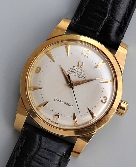 Absolutely Mint Vintage OMEGA Seamaster Chronometer In 18K Solid Gold Circa 1950s via @OmegaForums Omega Watch Vintage, Omega Seamaster Automatic, Trendy Watches, Vintage Timepiece, Retro Watches, Mens Fashion Watches, Vintage Omega, Modern Watches, Vintage Watches For Men