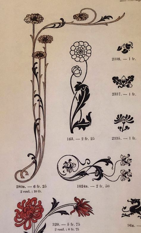 Art Noveau Paintings, Art Nouveau Black And White, Art Nouveau Motifs, Art Nouveau Plants, Art Nouveau Print, Art Nouveau Design Illustration, Art Nouveau Flowers Illustration, Victorian Elements, Fiori Art Deco