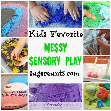 Kids Favorite Messy Sensory Play Activities #sensory #messyplay Chalk Driveway, Messy Play Edible, Messy Play Party Invitation, How To Dye Salt For Sensory Play, Hello Sensory Play, Messy Sensory Play, Messy Play Ideas, Disney Messy Play, Messy Play Activities