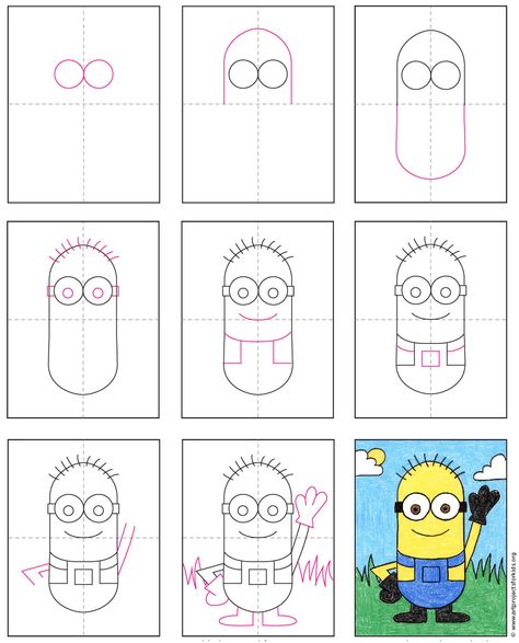 How to Draw a Minion · Art Projects for Kids How To Draw A Minion Easy, How To Draw A Minion, Movie Doodles, Draw A Minion, Teach Kids To Draw, Cartoon Drawing For Kids, Minion Drawing, Minion Art, Minions Coloring Pages