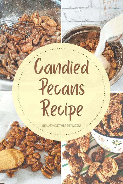 What's the difference between candied pecans, glazed pecans, pecans praline, and praline pecan candy? Here's an easy recipe for candy pecans. Pecan Praline Candy Recipe, Southern Veggies, Praline Pecans Recipe, Candy Pecans, Pecan Candy, Southern Praline, Praline Pecans, Praline Candy, Candied Pecans Recipe