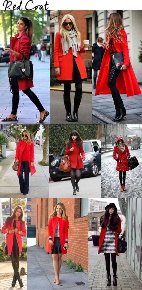 How To Style A Red Trench Coat, Winter Outfits With Red Coat, How To Style Red Coat, Red Coat Outfits For Women, Red Coat Styling, Winter Outfits Red Coat, How To Style A Red Coat, Red Trenchcoat Outfit, Red Coat Winter Outfit