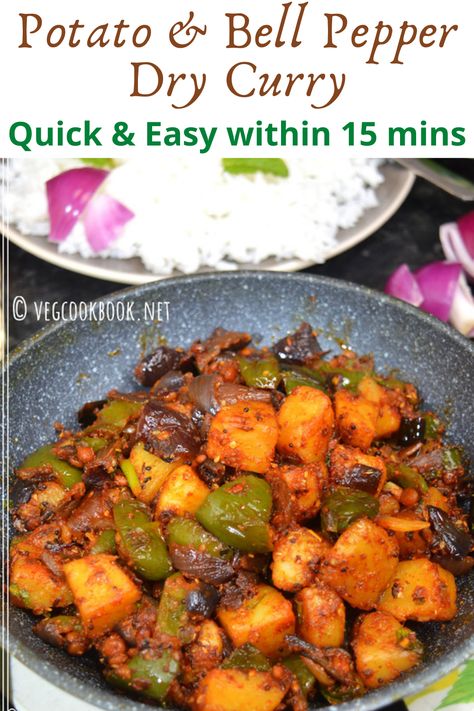 Potato Indian, Curry Side Dishes, Green Pepper Recipes, Capsicum Recipes, Dry Curry, Curry Recipes Vegetarian, Indian Side Dishes, Indian Foods, Bell Pepper Recipes