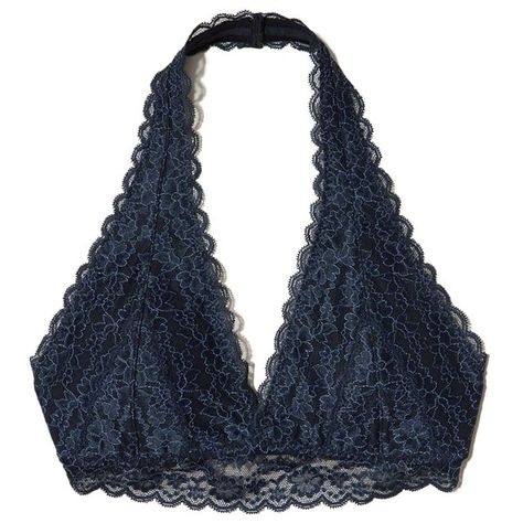 Hollister Lace Halter Bralette With Removable Pads ($7.99) ❤ liked on Polyvore featuring intimates, bras, bralettes, tops, undergarments, lingerie, navy, lacy lingerie, lace lingerie and no wire bra Navy Bra, Lacy Bras, Halter Neck Bra, Bras Lace, Blue Lace Bra, Blue Halter Top, Lace Halter Top, Lacy Lingerie, Wireless Bras