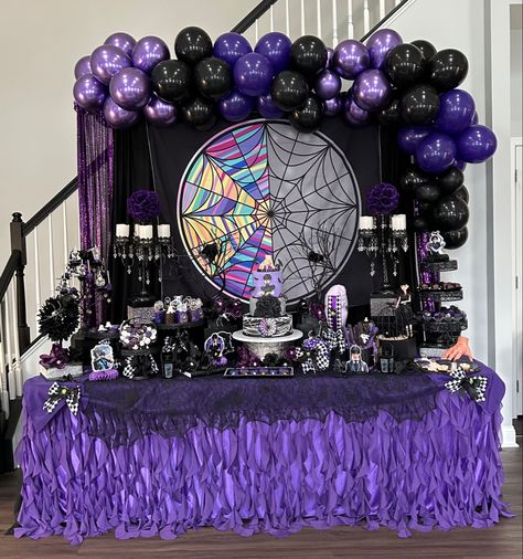 Addams Family Backdrop, Wednesday Addams Sweet Table, Trunk Or Treat Ideas Addams Family, Wednesday Addams Trunk Or Treat, The Addams Family Movie Night, Adam’s Family Trunk, Table Set Up, Wednesday Addams, Trunk Or Treat