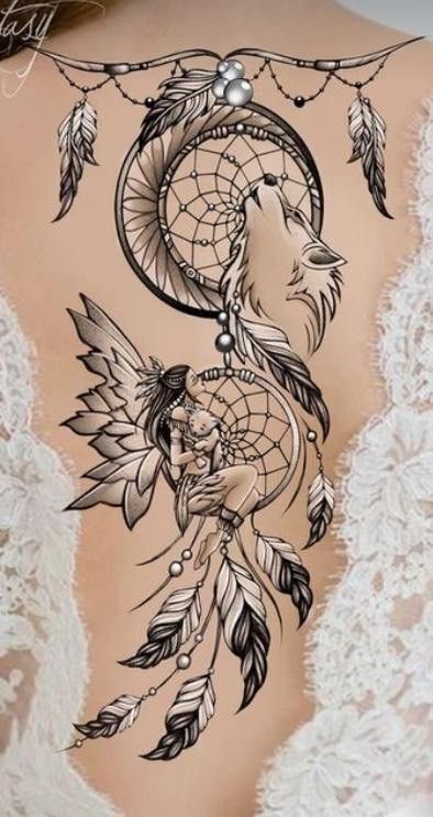 Dream Catchers Tattoos For Women, Viking Shoulder Tattoo For Women, Dream Catcher And Butterfly Tattoo, Pretty Mandala Tattoo, Matching Dream Catcher Tattoos, Dream Catcher Tattoo On Back, Dream Catcher Tattoo Design For Women, Feather Dream Catcher Tattoo, Wolf Tattoo For Women Beautiful