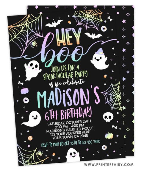 https://www.corjl.com/d/5096PD Spooky Sixth Birthday, Halloween 7th Birthday Party, Halloween 8th Birthday Party, Halloween 6th Birthday Party, Halloween Birthday Party Invites, Three Year Old Halloween Birthday, Halloween Birthday Cakes For Kids, Halloween Birthday Party For Kids, Halloween Birthday Party Ideas