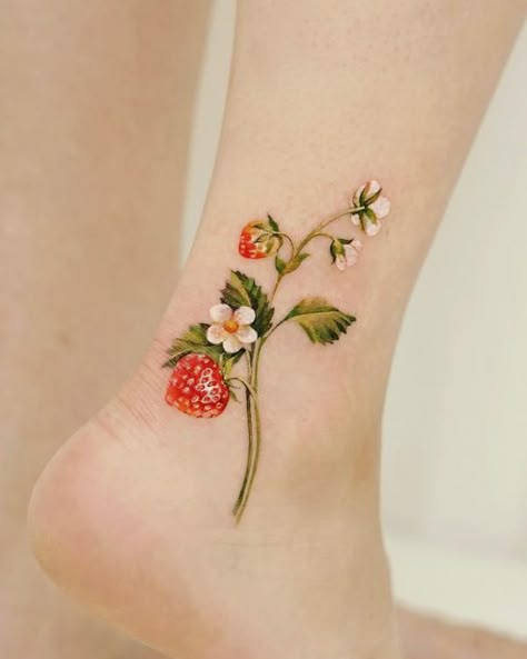 Science Tattoos, Strawberry Tattoo, Fruit Tattoo, Cherry Tattoos, Cool Wrist Tattoos, Mom Tattoo Designs, Tattoos For Women Half Sleeve, Flower Tattoo Shoulder, Tasteful Tattoos