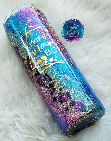 The wide opening makes it easy to fill and drink from Inspirational Tumbler Cups, Non Glitter Tumblers, Mr And Mrs Tumbler Cups, Mama Tumbler Ideas, Custom Tumbler Ideas, Leopard Tumblers, Leopard Glitter Tumbler, Cup Sayings, Tumblers Ideas