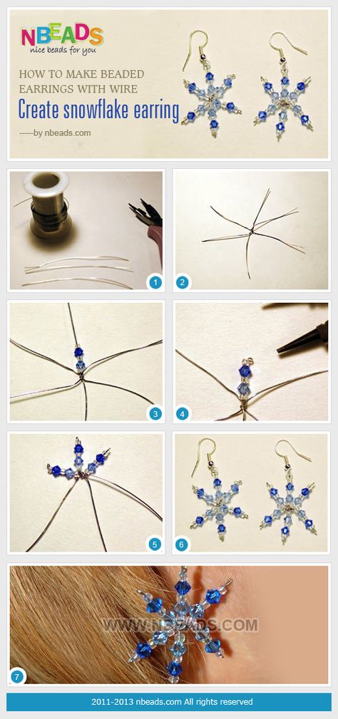 how to make beaded earrings with wire - create snowflake earring Wire Christmas Ornaments Diy Beaded Snowflake, Snowflake Earrings Diy, Beaded Snowflake Earrings, Beaded Snowflakes Ornament, Christmas Jewelry Diy, Beaded Snowflakes, Jewelry Making Earrings, Snowflake Earrings, Holiday Earring