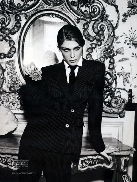 Elisa Sednaoui for Vogue Russia December 2010 by Ellen von Unwerth  Why every girl needs a suit Jazz Photoshoot, Elisa Sednaoui, Jazz Party, Model Shots, A Man In A Suit, Man In A Suit, Drag King, Ellen Von Unwerth, Twelfth Night