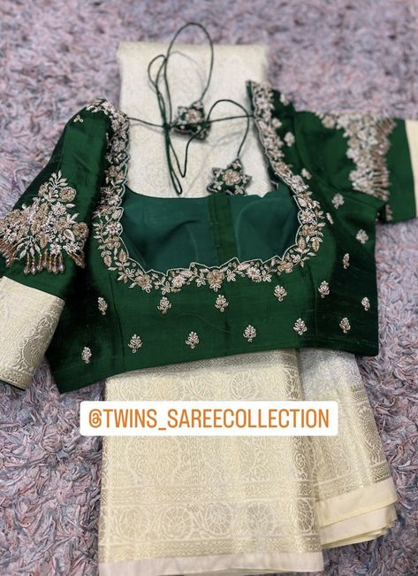 Green Pattu Blouse Maggam Work Designs, Pastel Green Saree Contrast Blouse, Peacock Green Saree Contrast Blouse, Green Blouse Maggam Work Designs, Green Blouse Designs, Bridal Blouses, Latest Bridal Blouse Designs, Simple Saree Designs, Traditional Blouse Designs