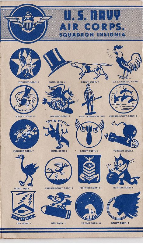 US Navy Air Corps 1945 Squadron Insignia, these are interesting because they are not as serious as some of the insignia within the US Army, there is a lot of characteristics, including comedy to these designs, which I really like Ww2 Posters, Military Insignia, Propaganda Posters, Nose Art, U S Navy, Flight Jacket, Vintage Military, Military Art, Perfect World