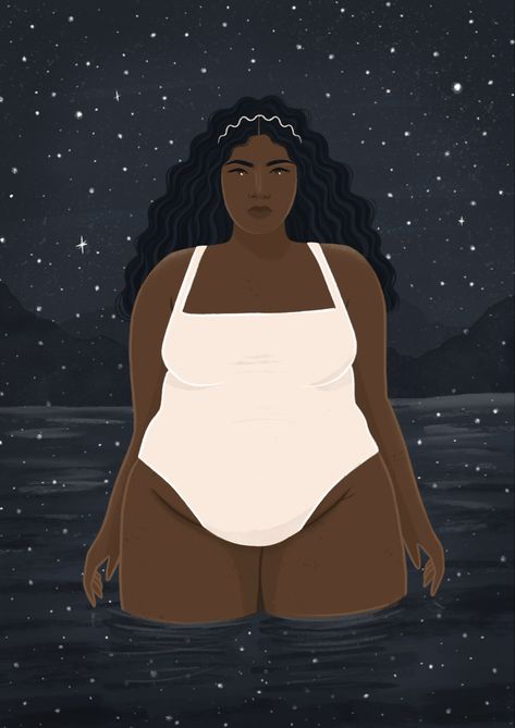 Curvy Girl Cartoon, Black Women Art Curvy, Plus Size Line Art, Body Positive Art, Midnight Swim, Body Positivity Art, Plus Size Art, Fat Art, Color Drawing Art