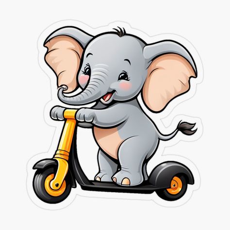 Get my art printed on awesome products. Support me at Redbubble #RBandME: https://www.redbubble.com/i/sticker/Cute-Smiling-Elephant-Riding-a-Scooter-by-wolfer21/157322716.O9UDB?asc=u Stiker Aestetic, Smiling Elephant, Elephant Riding, Space Hopper, Elephant Ride, Funky Quotes, Elephant Stickers, Pogo Stick, Plastic Stickers