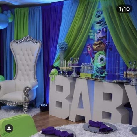 Monster Inc Baby Shower Ideas, Monsters Inc Decorations, Monsters Inc Baby Shower, Monsters Inc Baby, Monster Baby Showers, Papa Baby, Gender Reveal Themes, Disney Baby Shower, Monster Inc