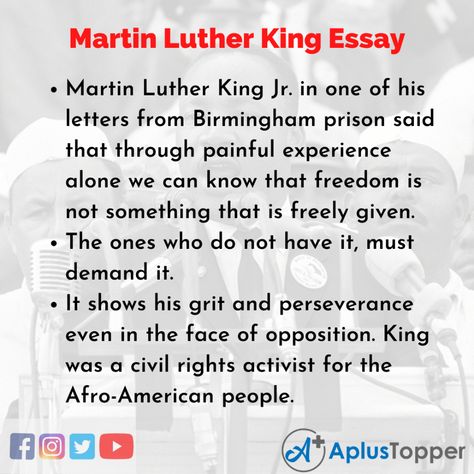 Martin Luther King Essay | Essay on Martin Luther King for Students and Children in English - A Plus Topper Grammar Notes, College Application Essay, Critical Essay, Scholarship Essay, India Map, Short Essay, Friendship Humor, English Teaching, Friendship Quotes Funny