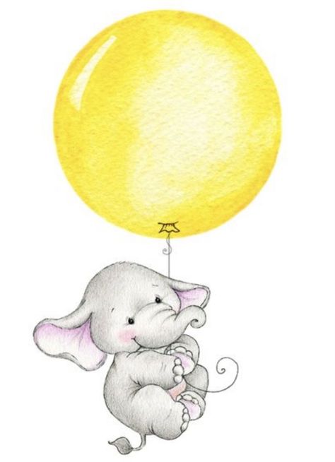 Elephant Babyshower, Balloon Elephant, Baby Elephant Drawing, Baby Animal Drawings, Elephant Illustration, Baby Elefant, Baby Balloon, Yellow Balloons, Elephant Drawing