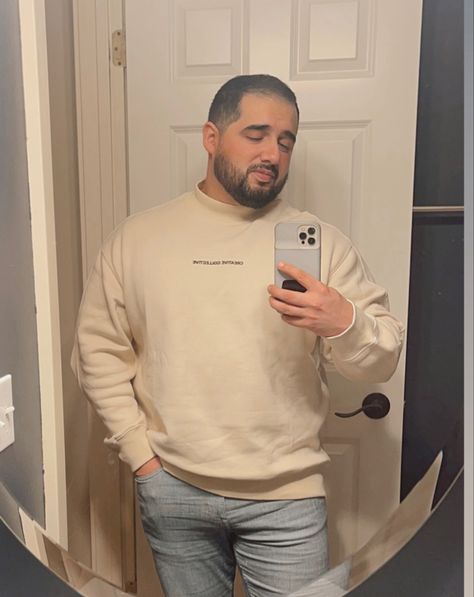 Oversized Mock neck sweatshirt outfit men Oversized Crewneck Outfit Men, Guys Crewneck Outfit, Casual Oversized Sweatshirt With High Neck, Oversized Crew Neck Top In College Style, Men’s Mock Neck Outfit, Sweatshirt Outfit Men, Crewneck Sweatshirt Outfit, Mock Neck Sweatshirt, Men Fashion Casual Shirts